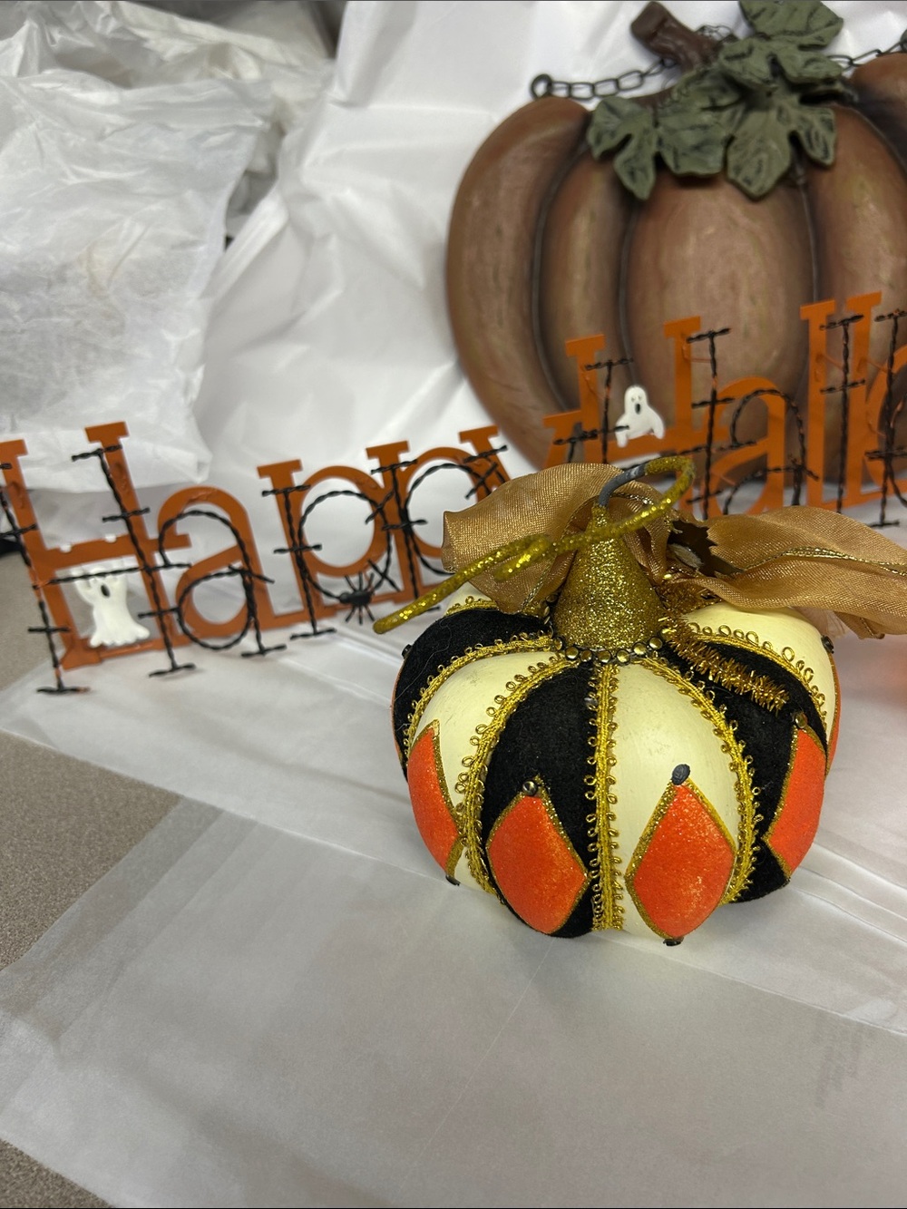 Orange Metal Happy Halloween Decor